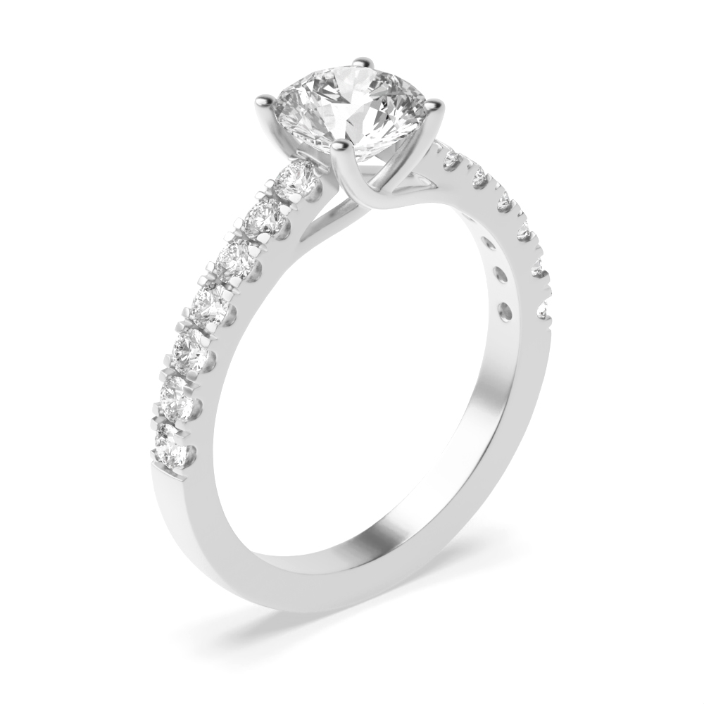 Side Stone On Shoulder Set Accented Round Diamond Engagement Ring Platinum