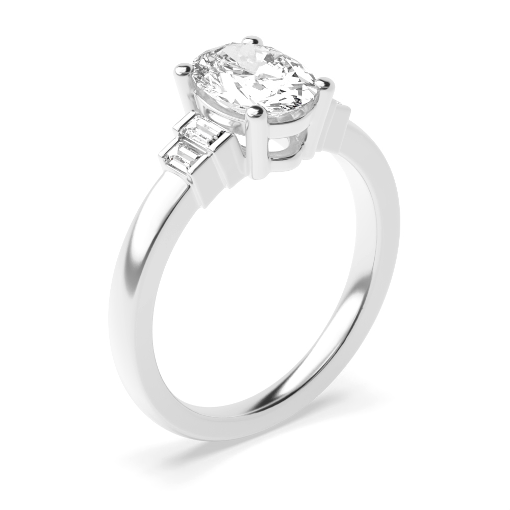 Modern Style Oval and Baguette Diamond Engagement Ring