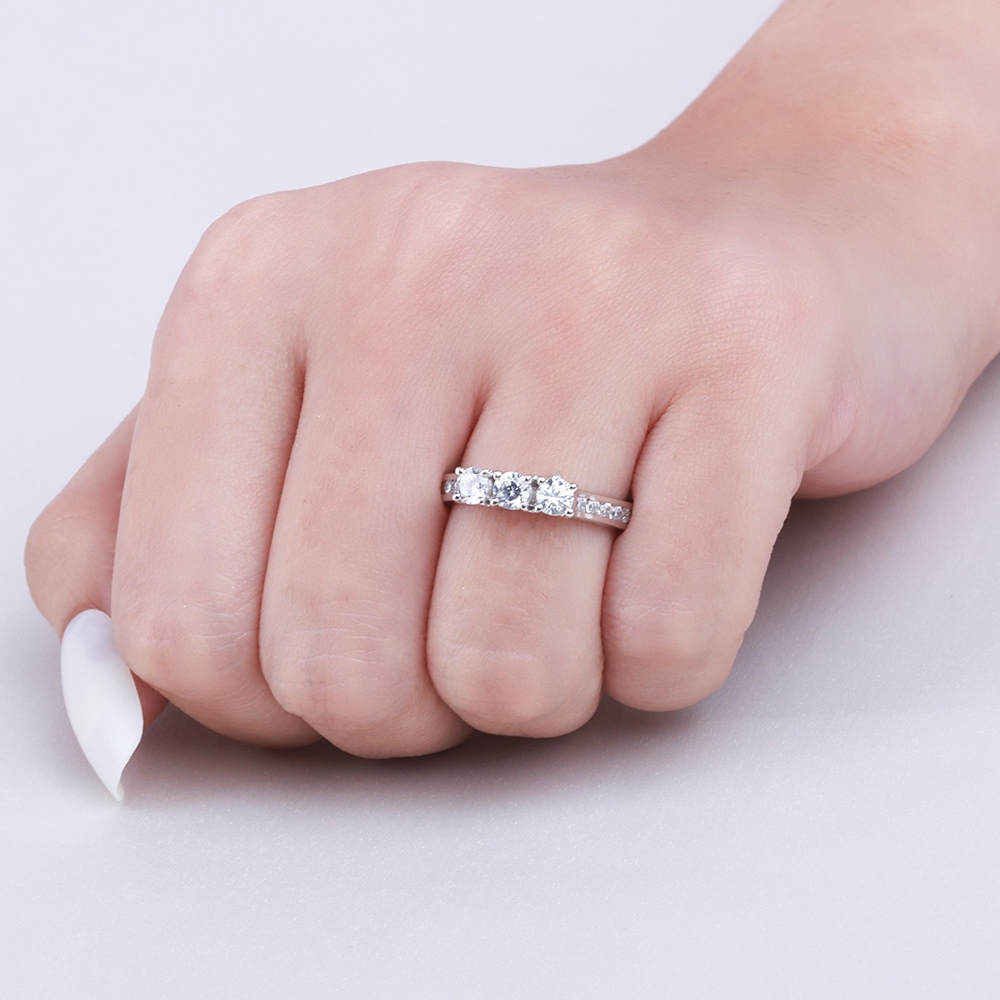 4 Prong Round Three Stone Engagement Ring