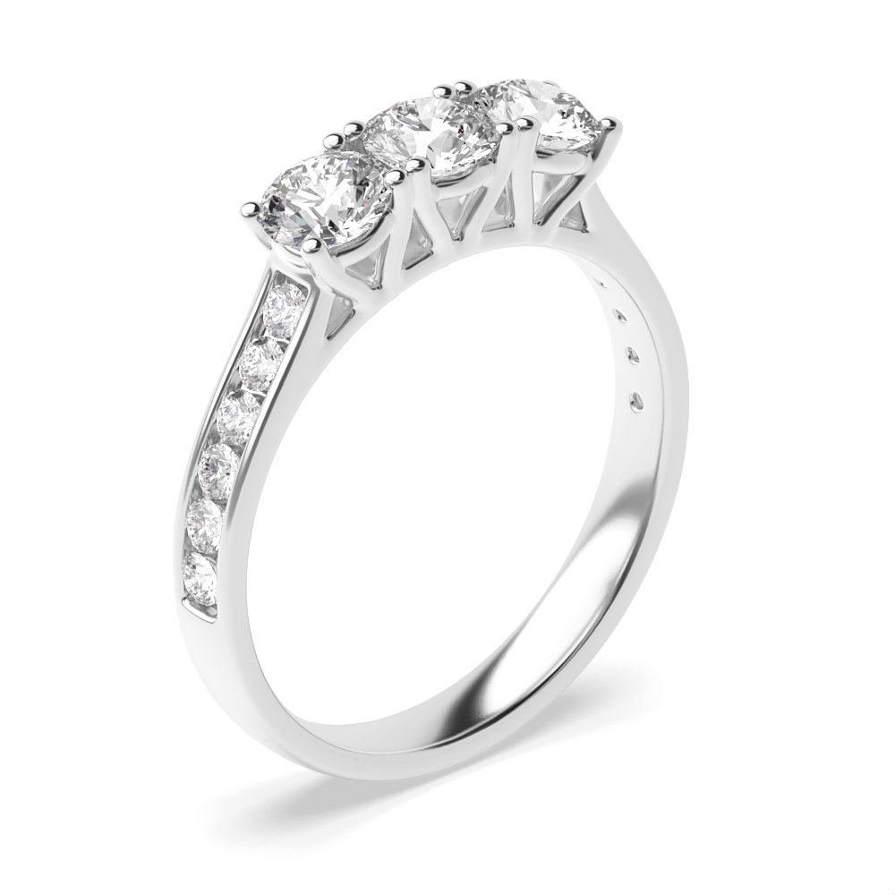 High Setting Diamond Trilogy Engagement Rings with Diamonds on Shoulder