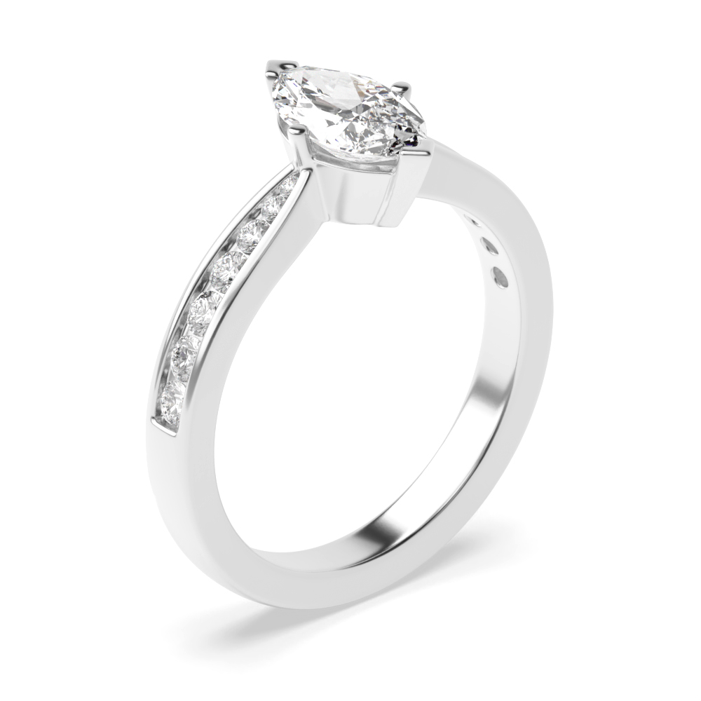 Marquise Side Stone On Shoulder Set Accented Moissanite Engagement Ring