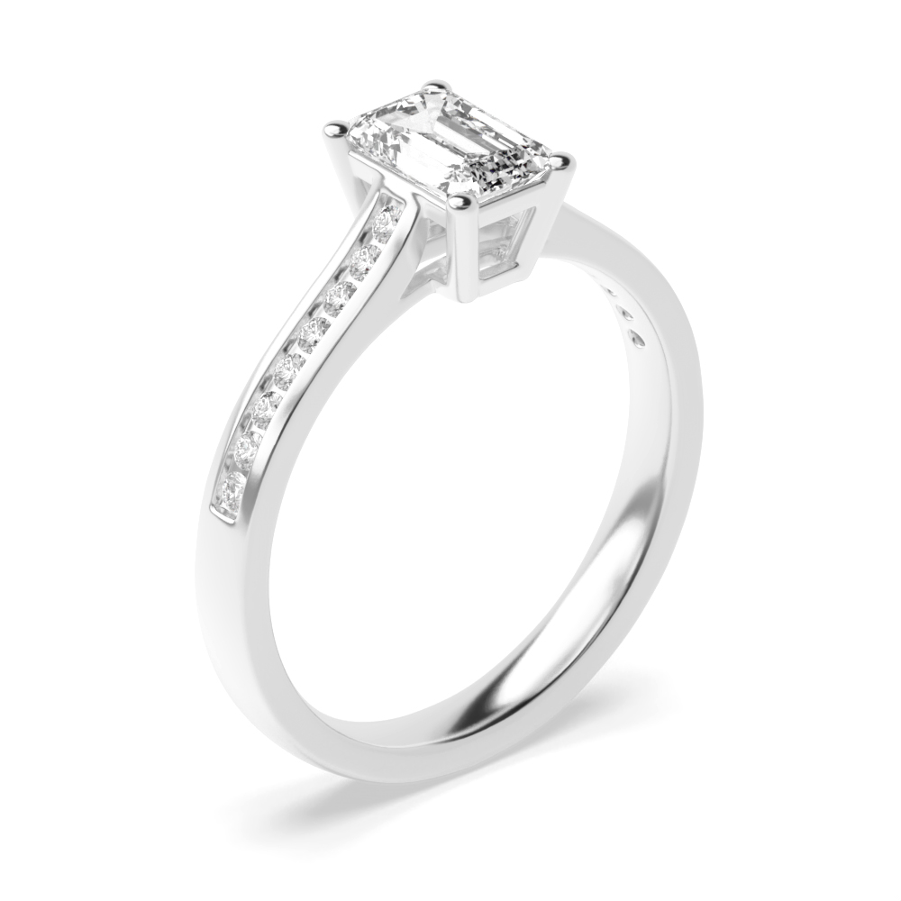 Radiant Cut Side Stone On Shoulder Set Accented Diamond Engagement Ring In White Gold
