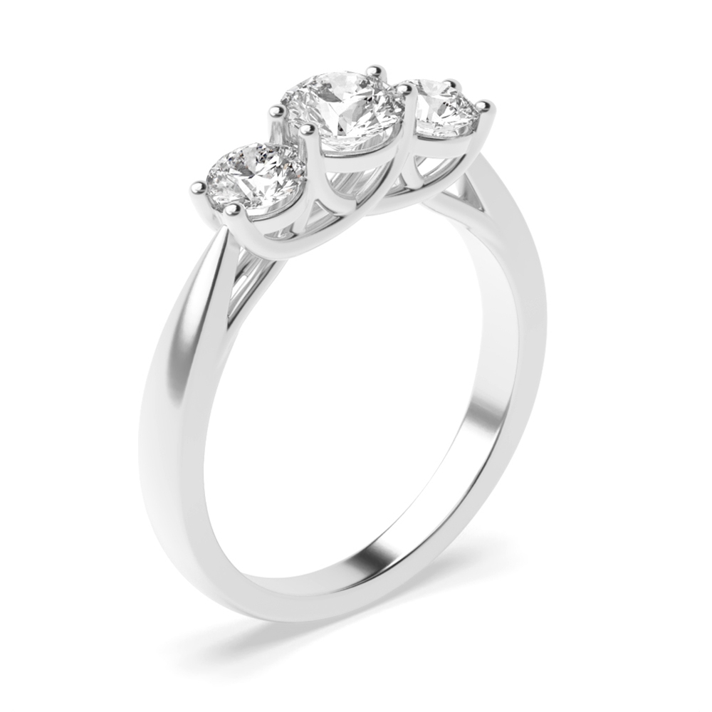 Cross Over Prongs Setting Round Moissanite Trilogy Engagement Rings