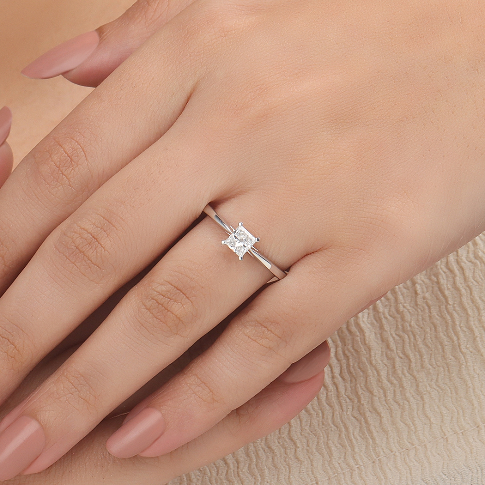 4 Prong Princess Classic Basket Set Solitaire Engagement Ring