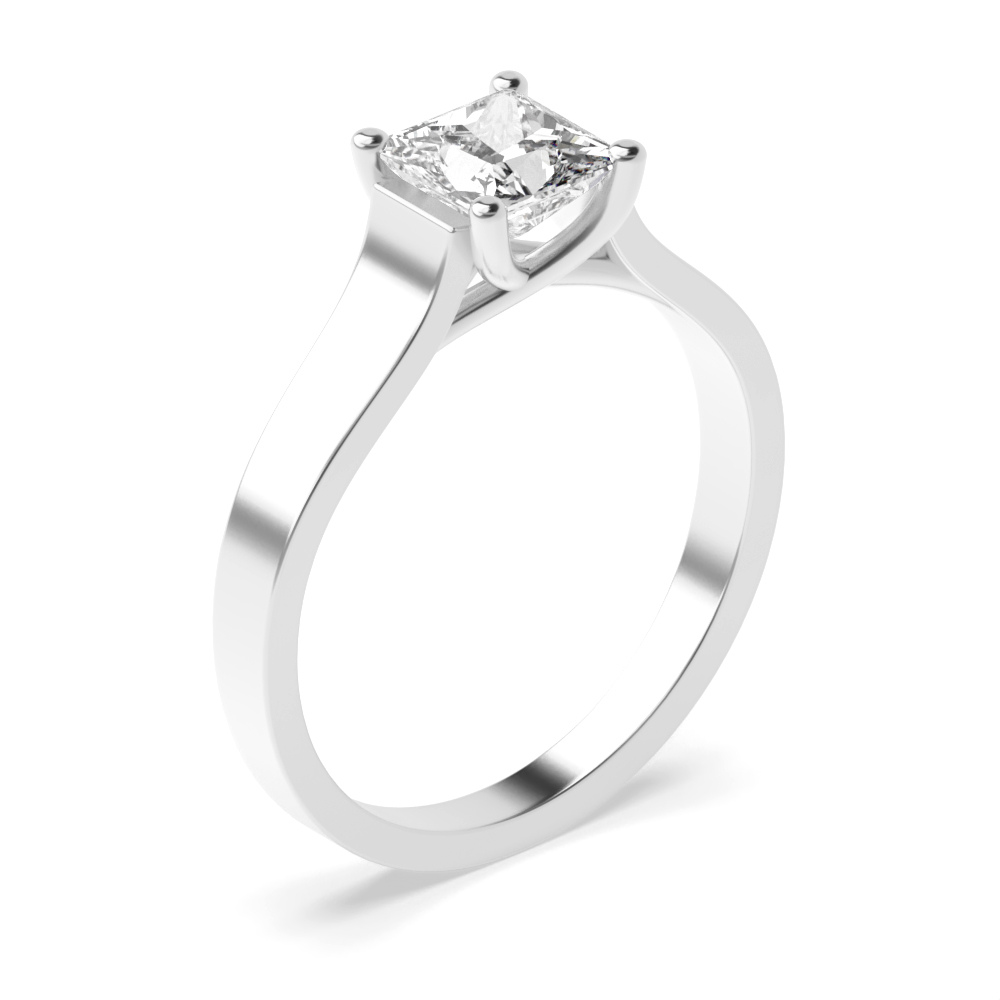 Princess Cut Diamond Ring Platinum Round Solitaire Diamond 4 Claws