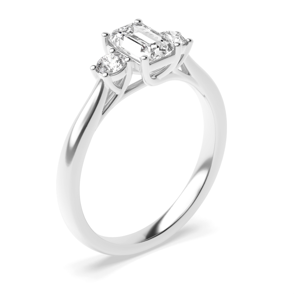 Emeral And Round Lab Grown Diamond Trilogy Engagement Rings For Women