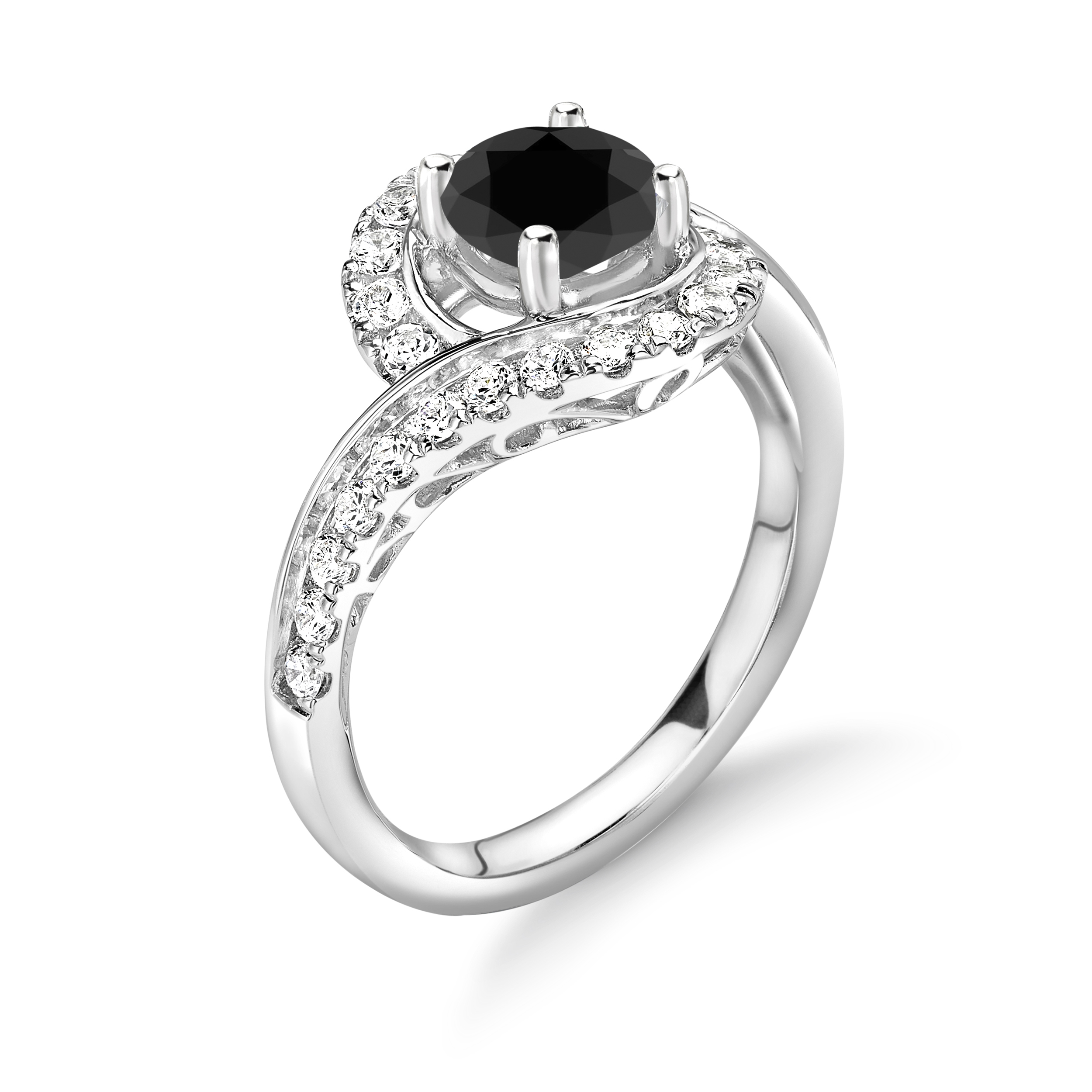Cross Over Unique Style Centre Black and Side White Diamond Engagement Rings