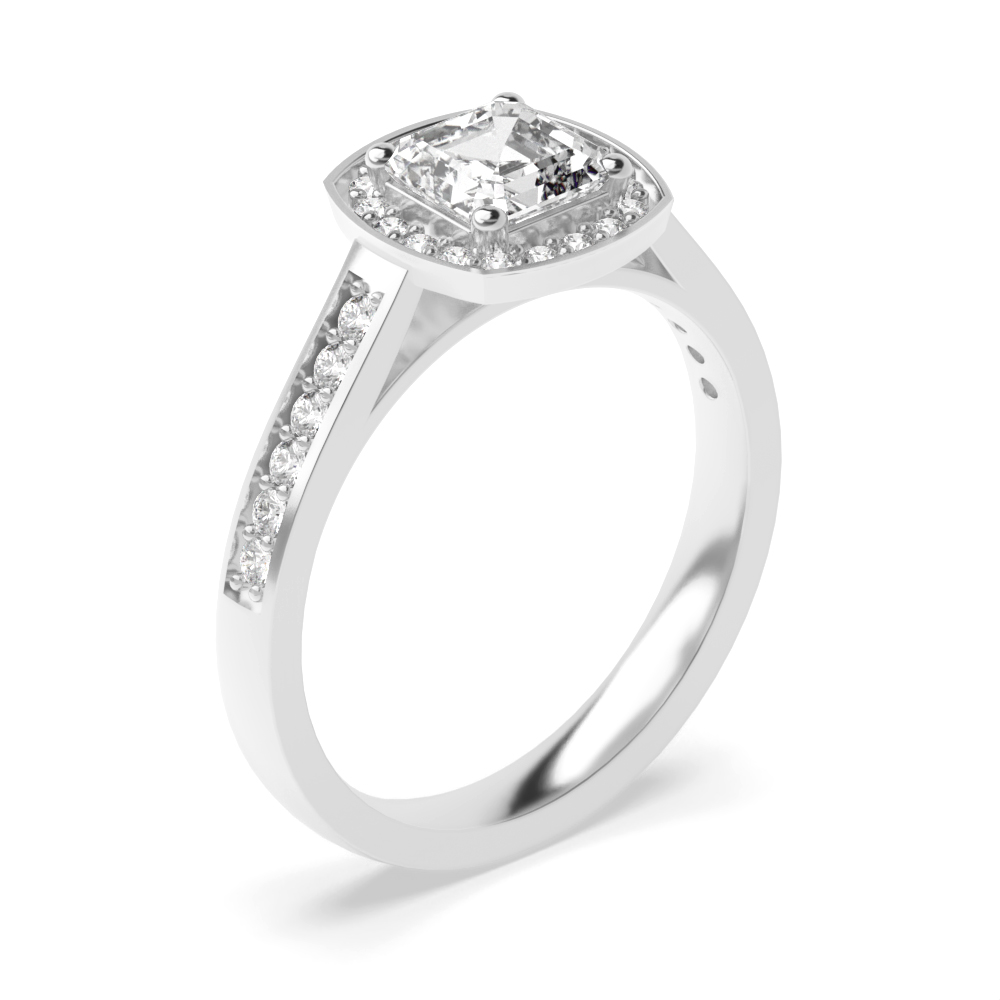 4 Prong Setting Cushion Shape Pave Halo Diamond Engagement Rings