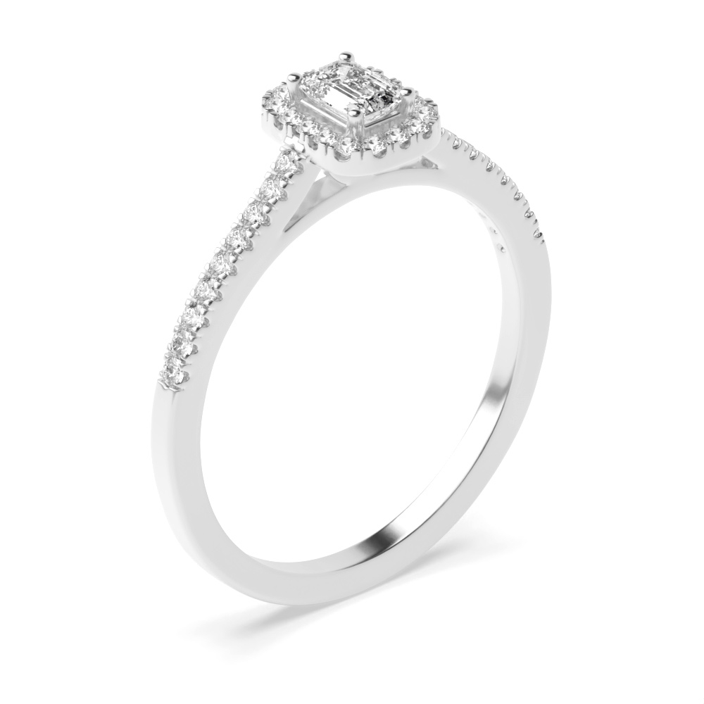 4 Prong Setting Emerald Shape Classic - Best Seller Halo Lab Grown Diamond Engagement Rings