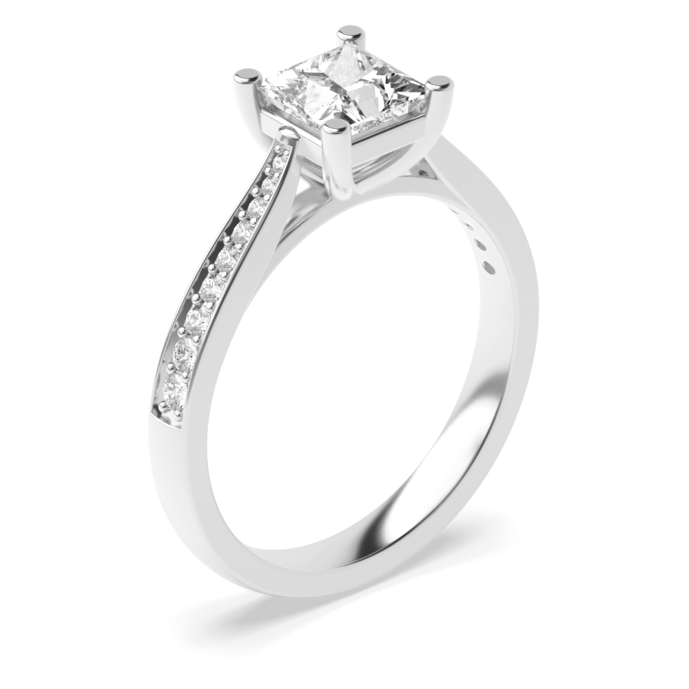 4 Prong Setting Princess Shape Tapering Delicate Shoulder Halo Diamond Engagement Rings