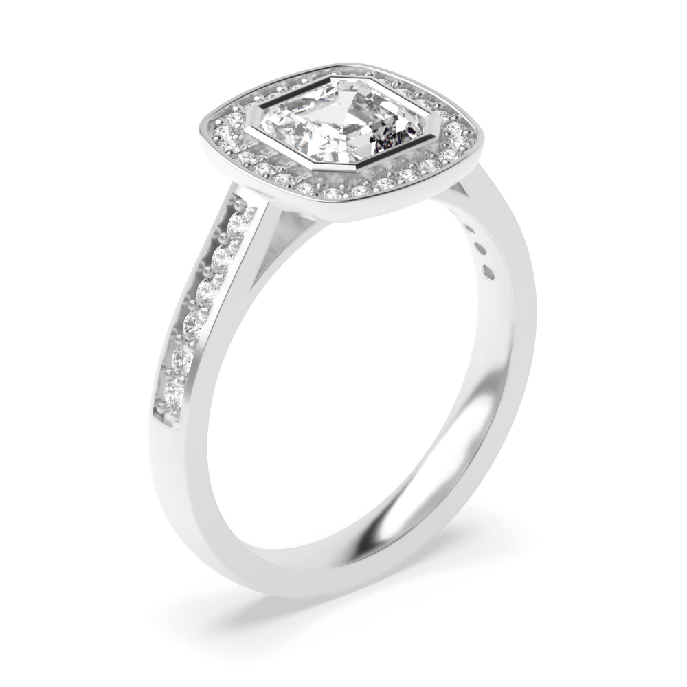 Bezel Setting Asscher Shape Pave Halo Diamond Engagement Rings