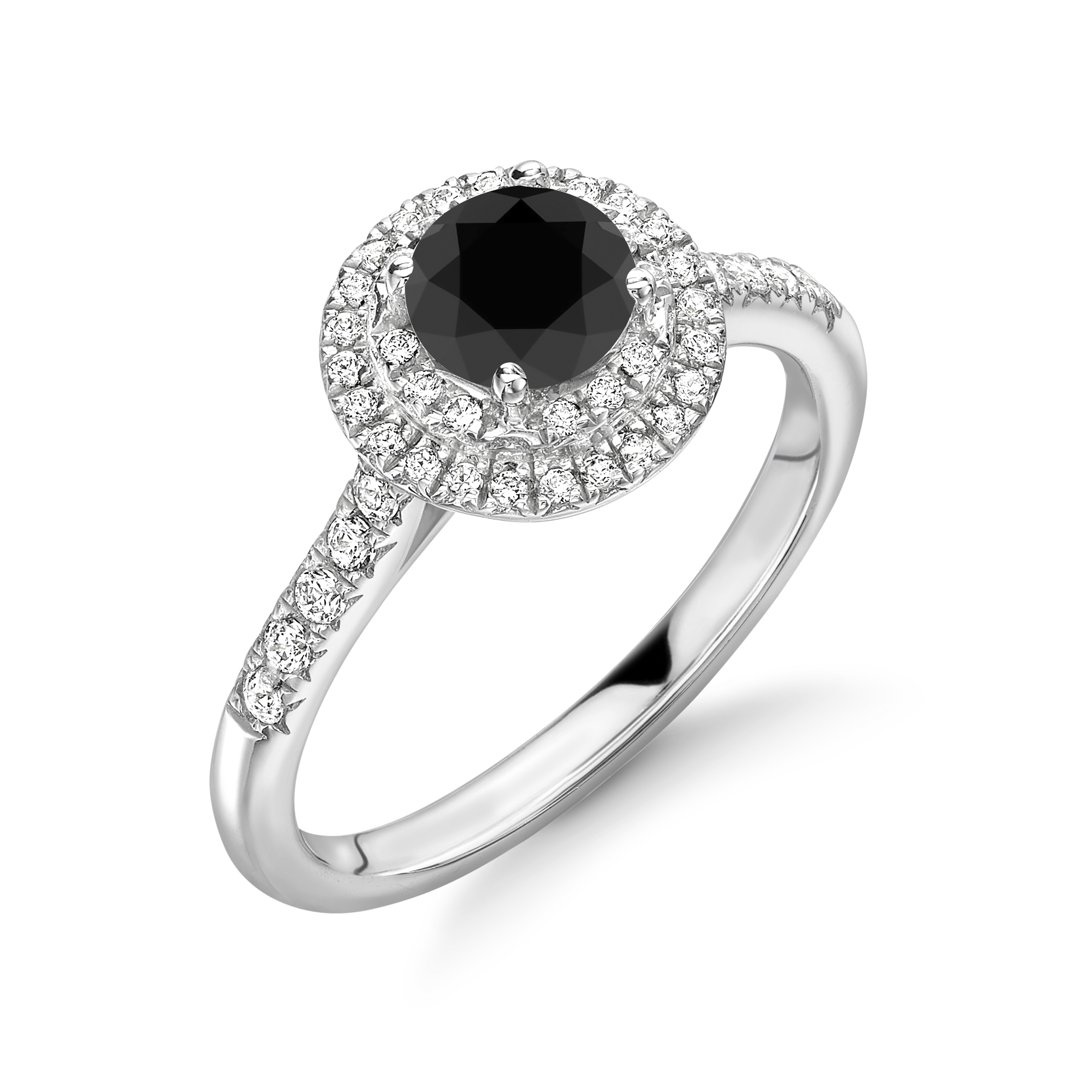 Double Rows Halo Black & White Diamond Engagement Rings