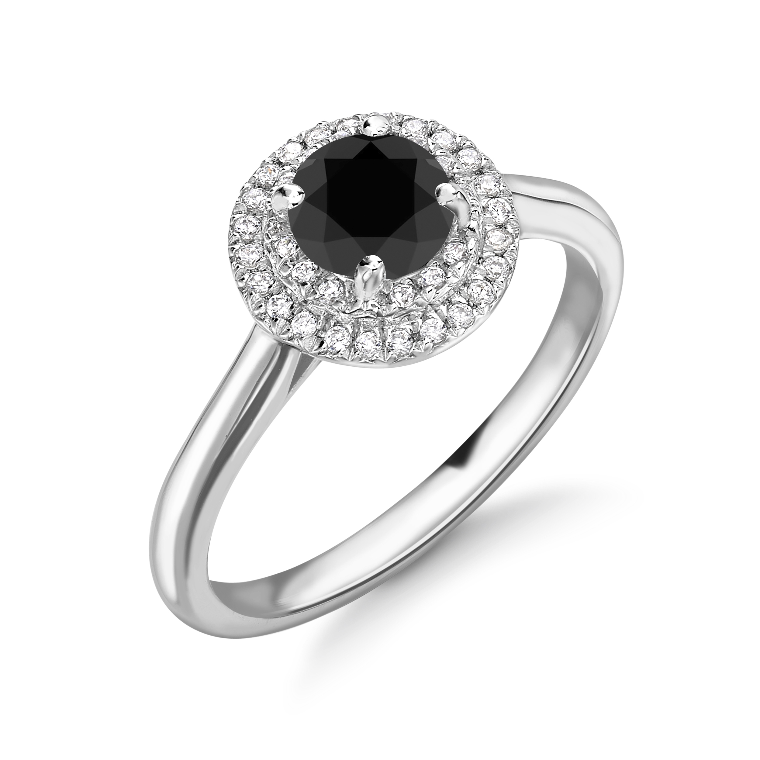 Plain Shoulder Two Row Halo Luxurious Diamond Black Engagement Rings