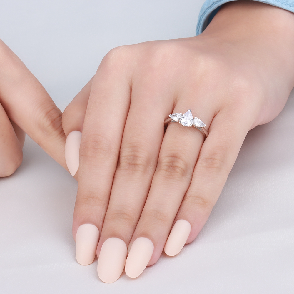 Prong Pear Platinum Three Stone Engagement Ring