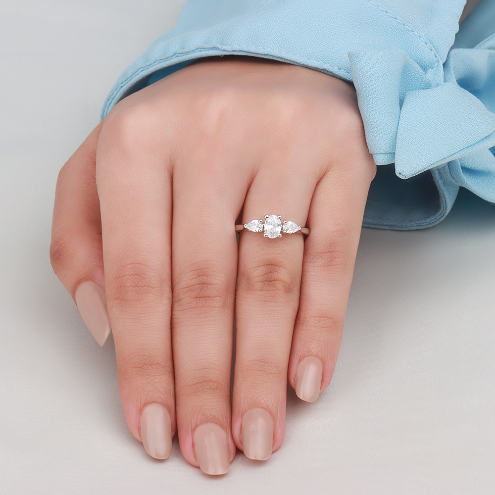 Oval/Pear Lab Grown Three Stone Diamond Ring