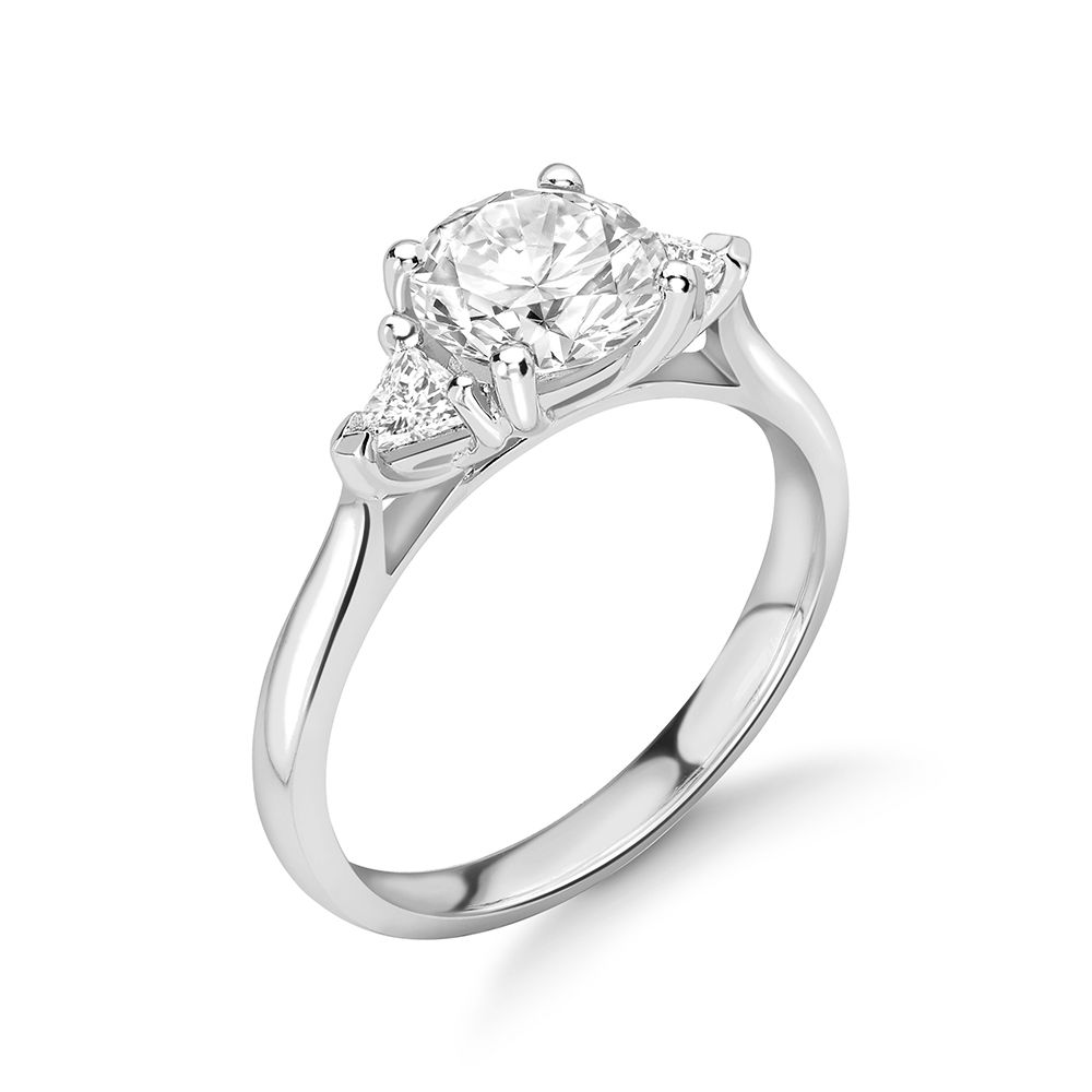 Round And Trillion Shape Diamond Trilogy Engagement Rings
