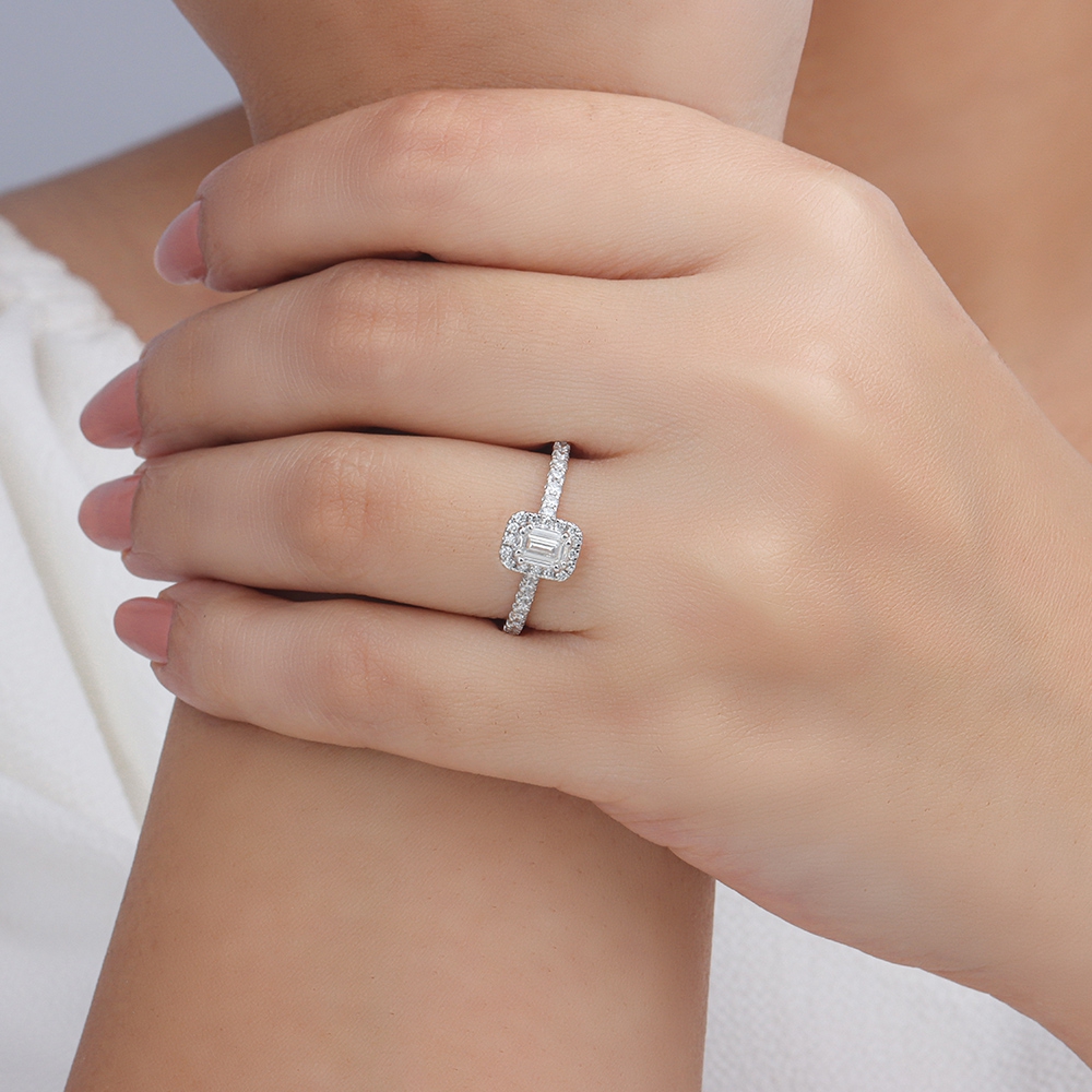 Emerald White Gold Halo Engagement Ring