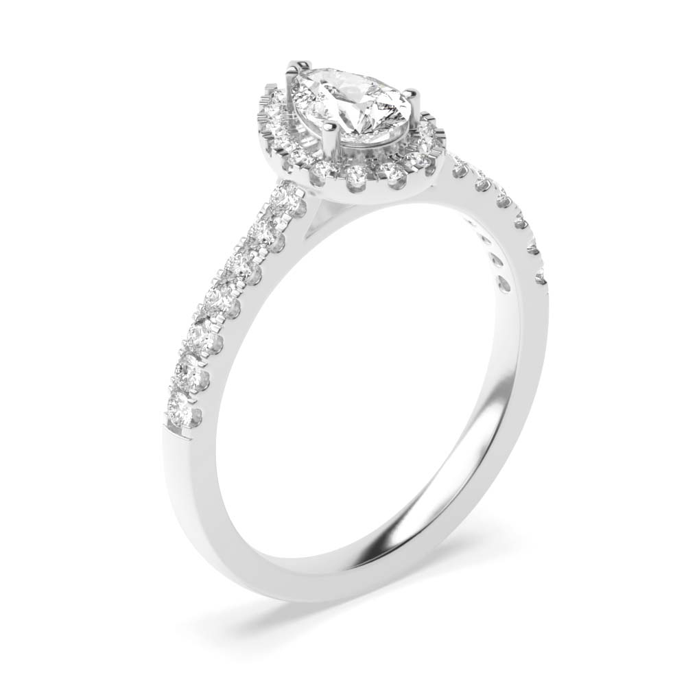 4 Prong Setting Pear Shape  Halo Diamond Engagement Rings