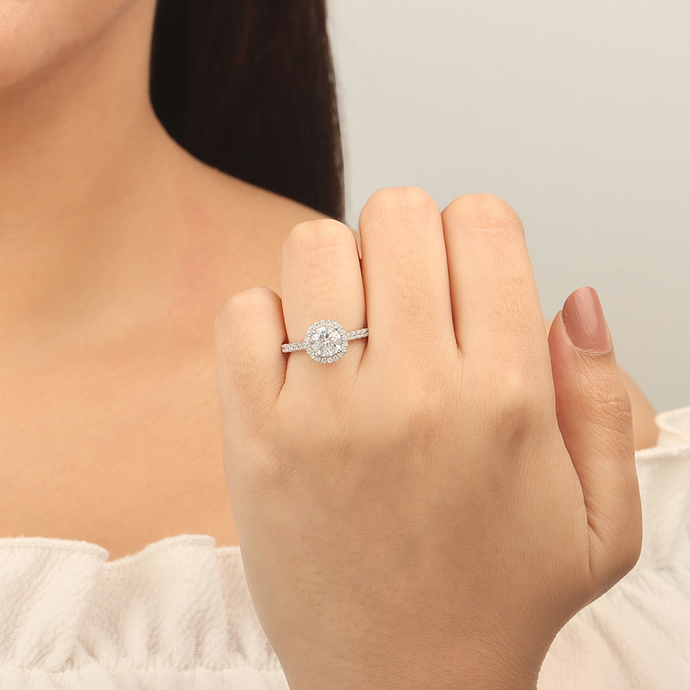 Prong set shank Halo Engagement Rings