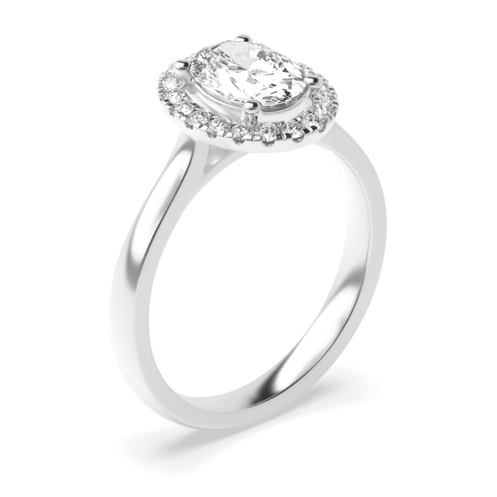 4 Prong Setting Oval Shape Circle of Lab Grown Diamond Halo Lab Grown Diamond Engagement Rings