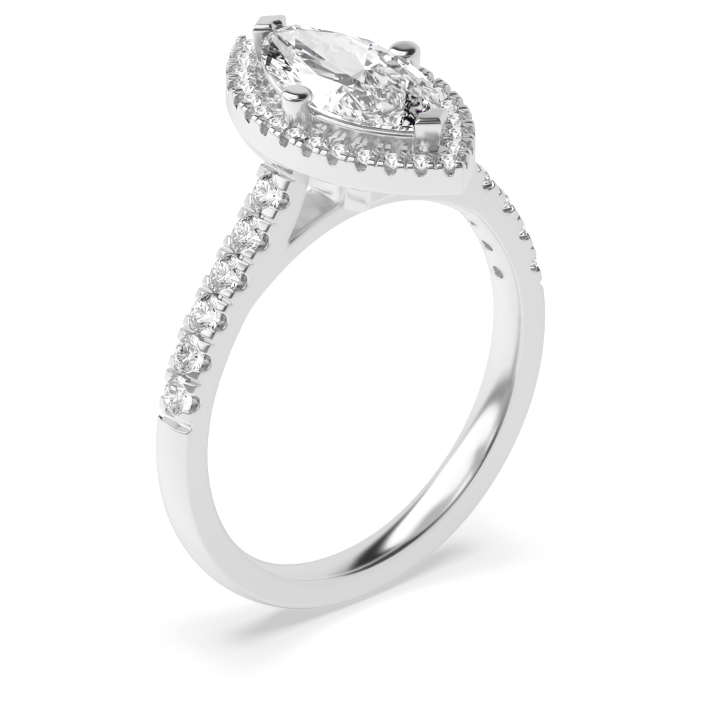 4 Prong Setting Marquise Shape Circle of Diamond Halo Diamond Engagement Rings