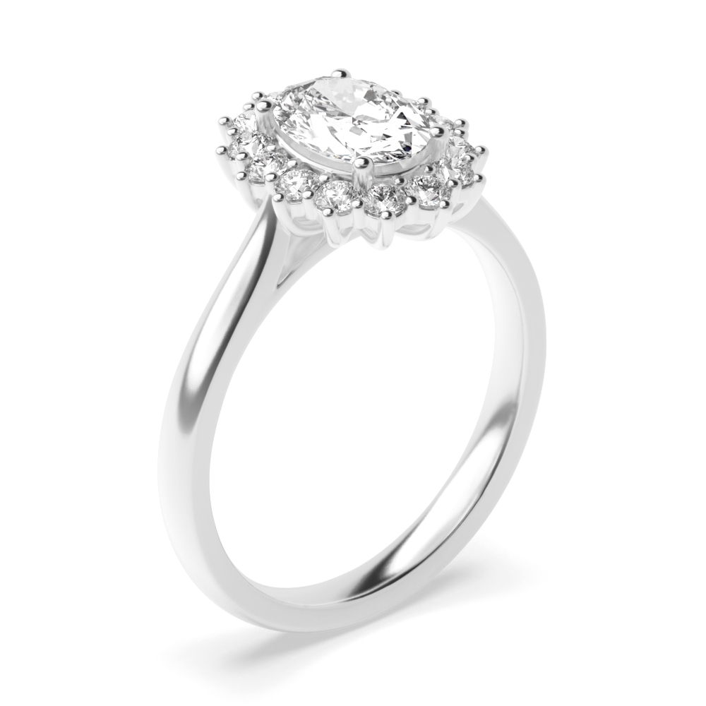 4 Prong Setting Oval Shape Flower Halo Diamond Engagement Rings