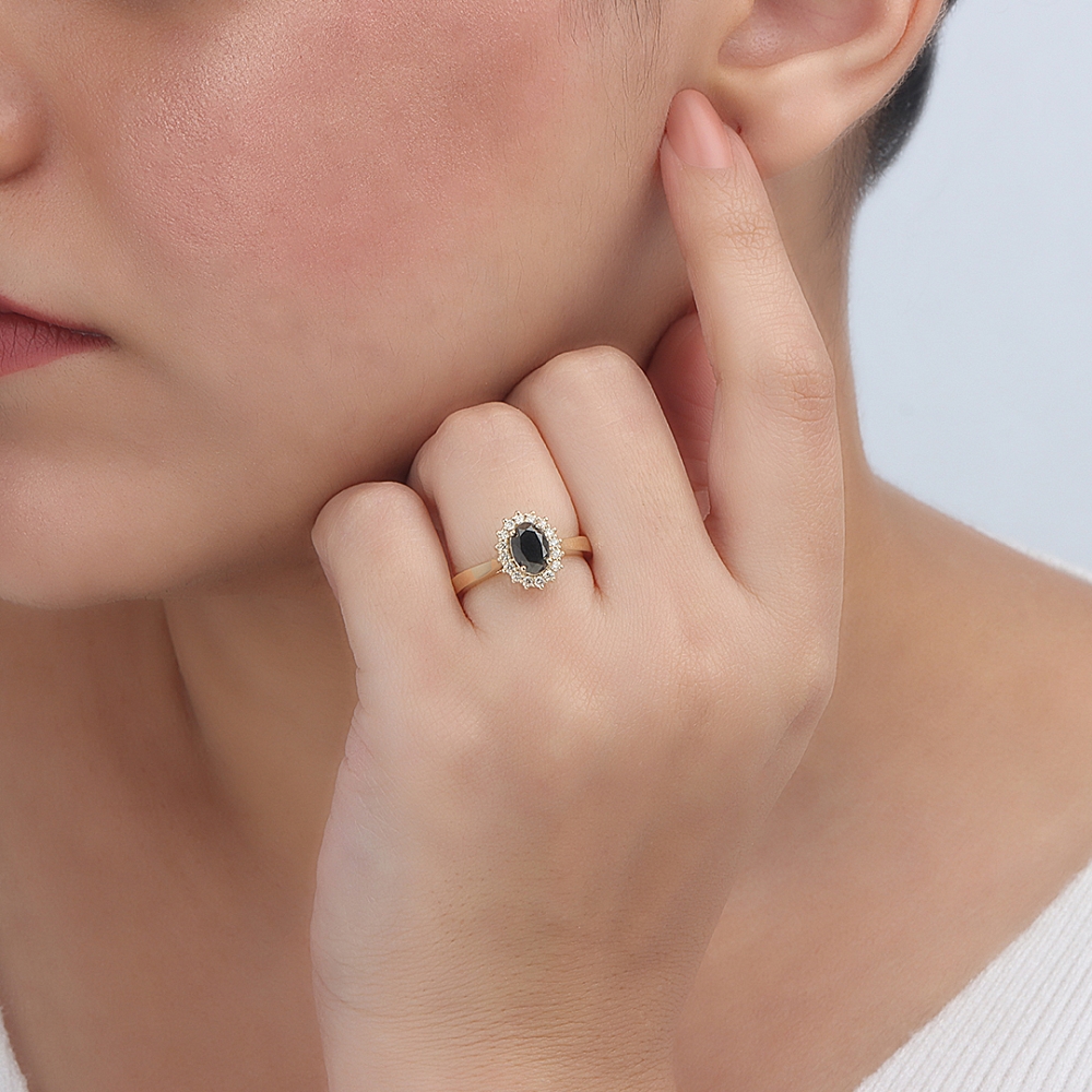 Flower Black Diamond Engagement Rings