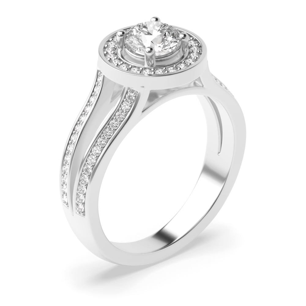 4 Prong Setting Round Shape Split Band Halo Diamond Engagement Rings