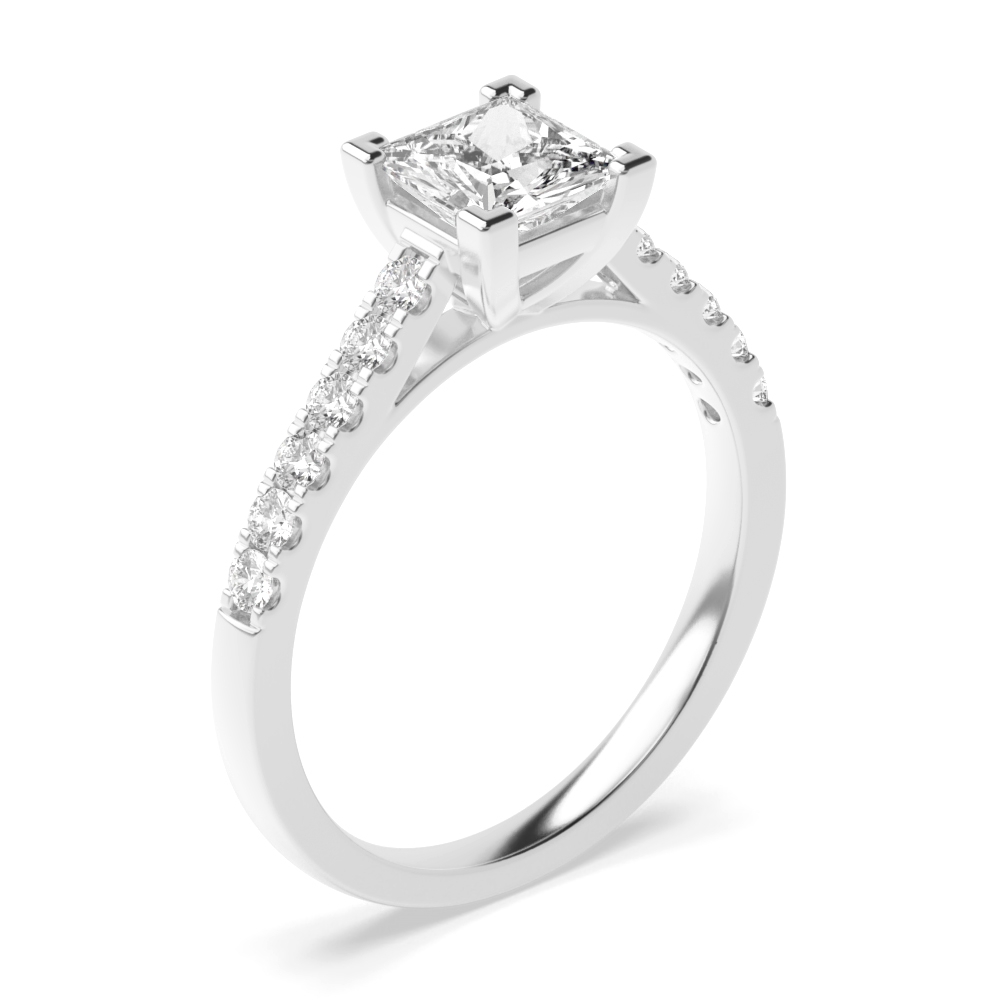 Princess Shape Corner Claw Diamond Side Stone Engagement Rings