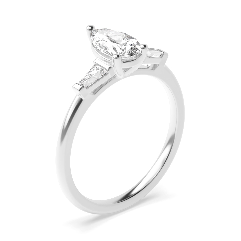 Pear Shape And Tapered Baguette on Side Moissanite Engagement Rings