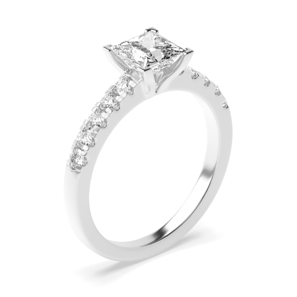 Princess Cut Square Diamond Side Stone Engagement Rings