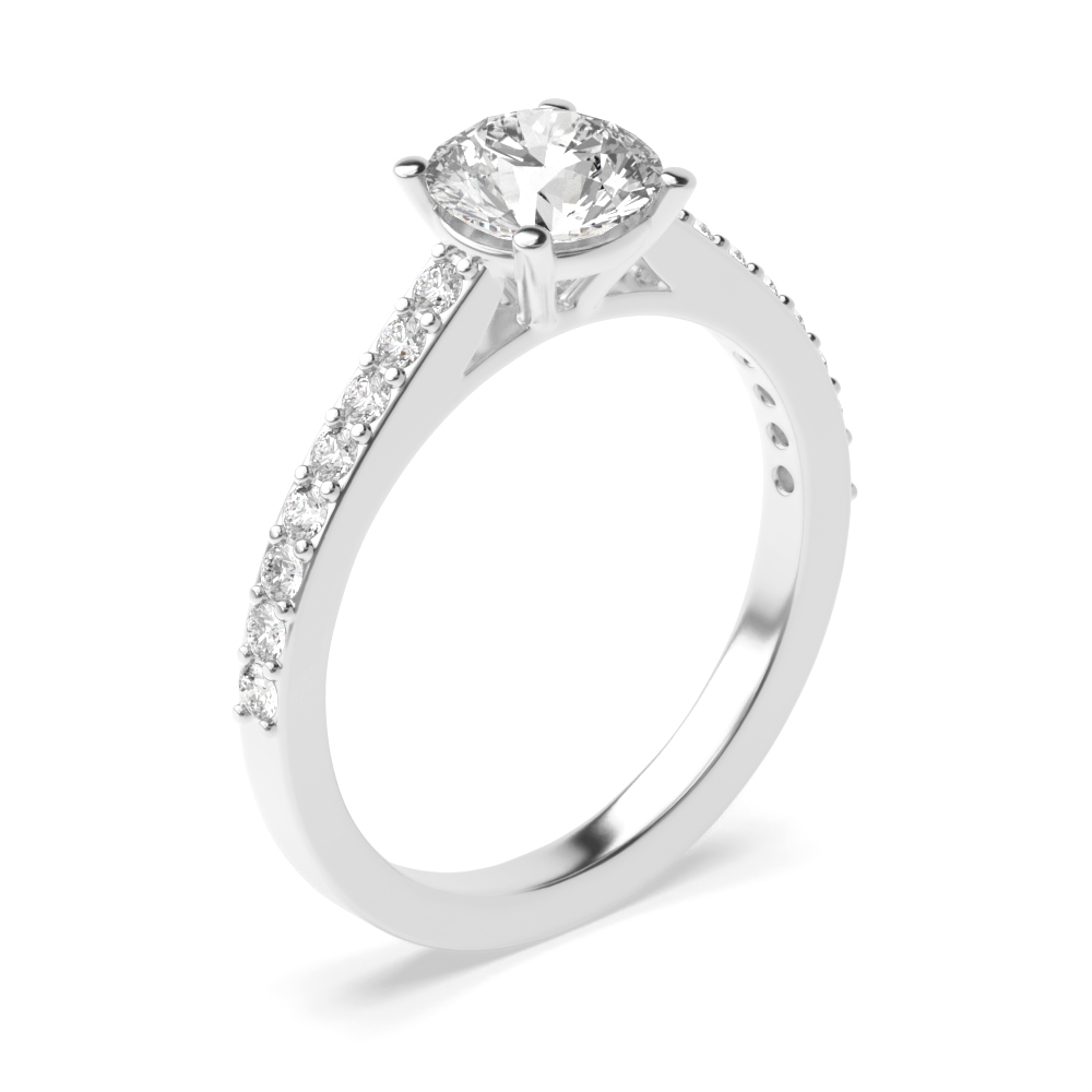 Classic Round Diamond Side Stone Diamond Engagement Ring with Pave Setting