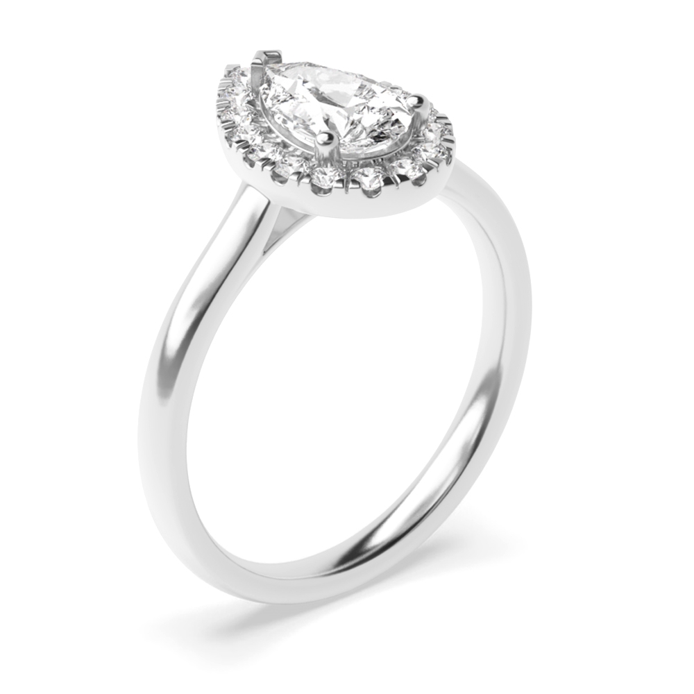 Prong Setting Pear Shape Plain Shoulder Halo Diamond Engagement Rings