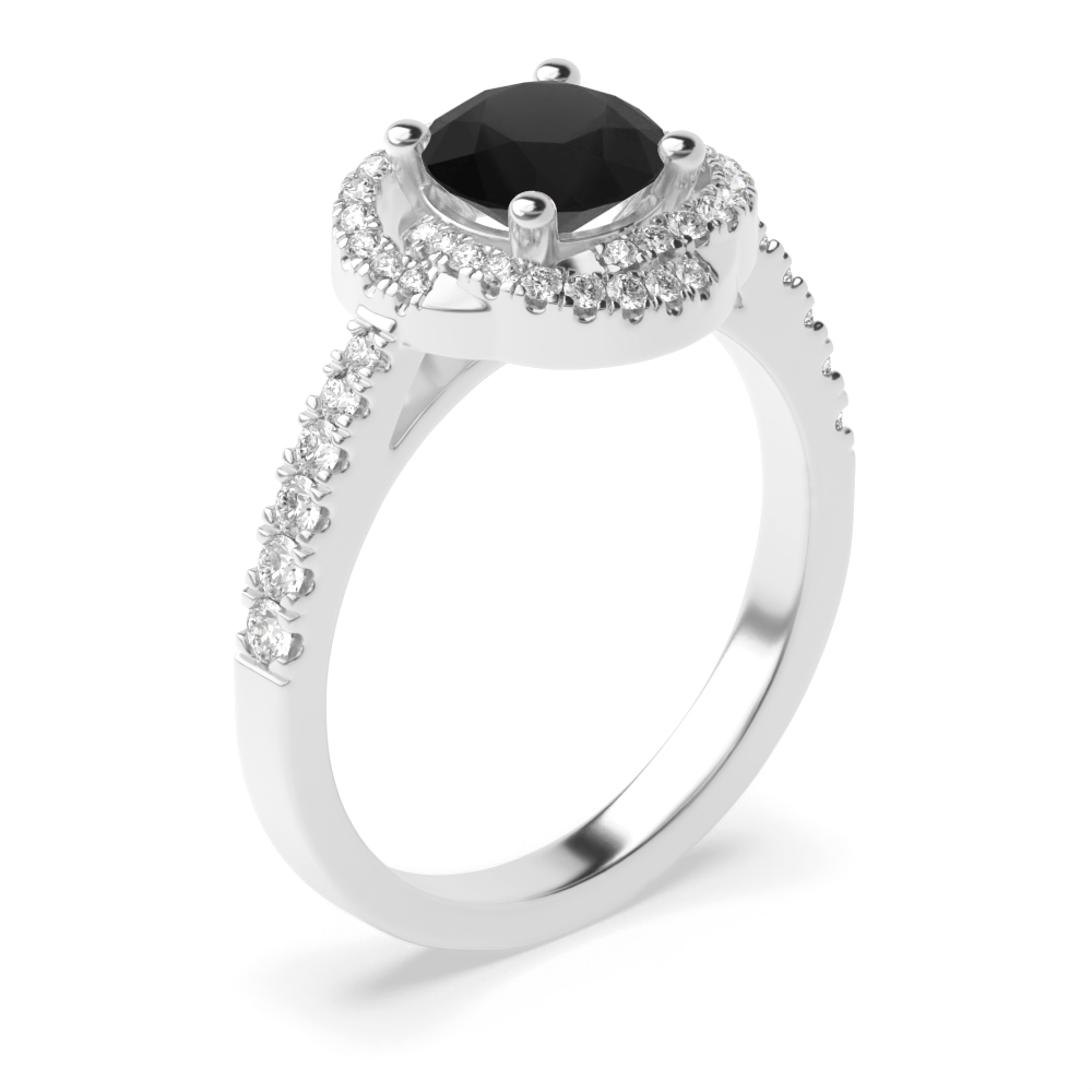 Modern Style Cross Over Halo Engagement Black Diamond Rings