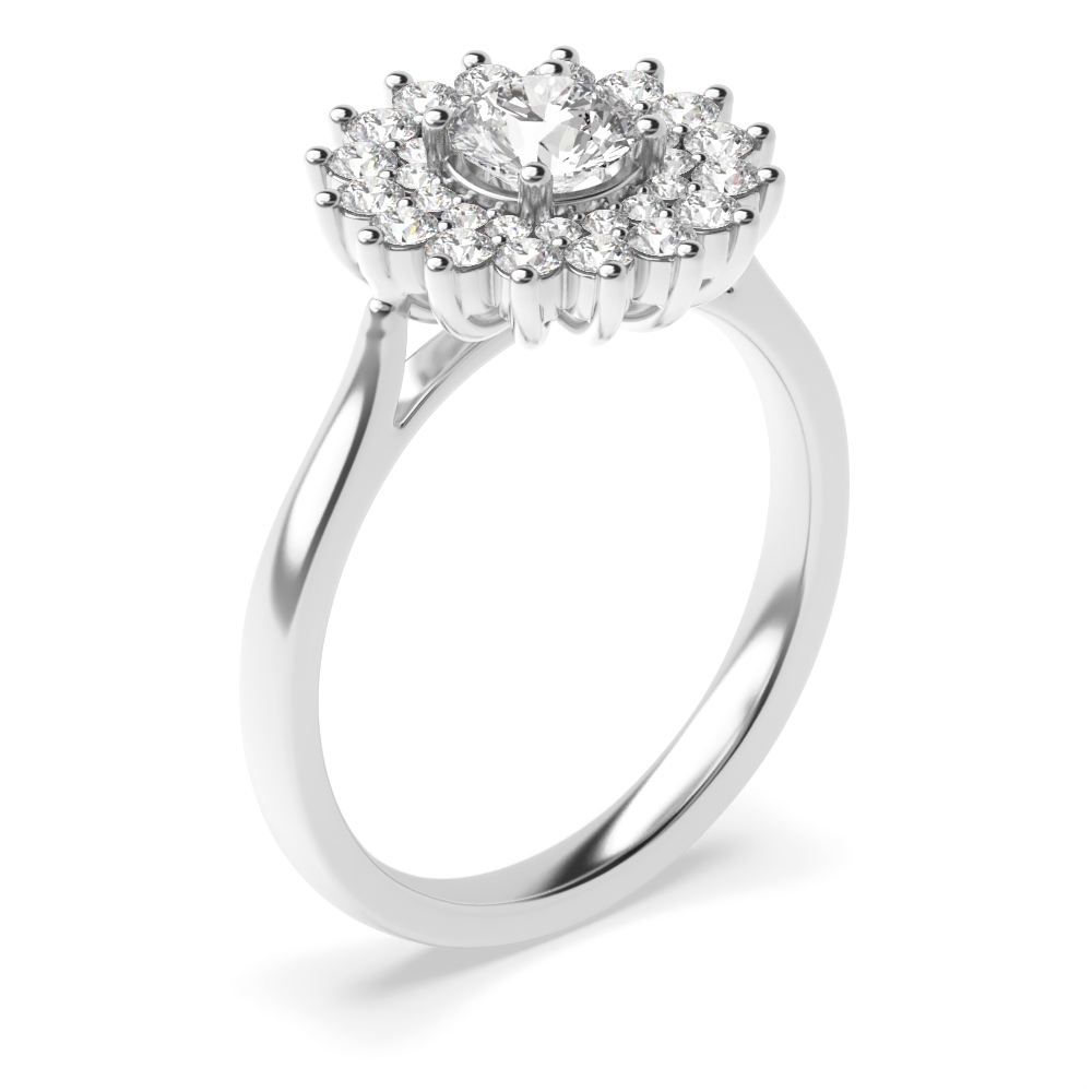 Prong Setting Round Shape 2 Row Flower Halo Diamond Engagement Rings