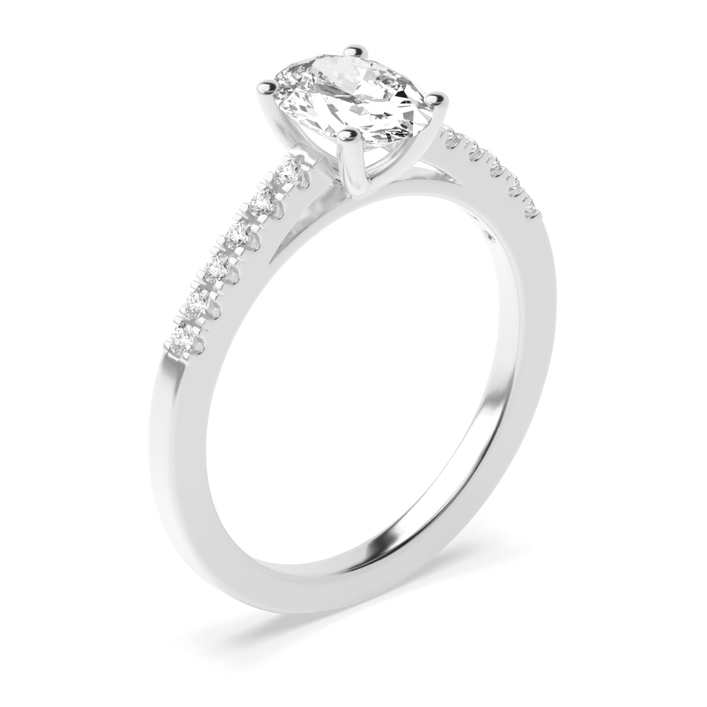 Classic Style Oval Shape Diamond Engagement Ring with Diamond on Shoulder