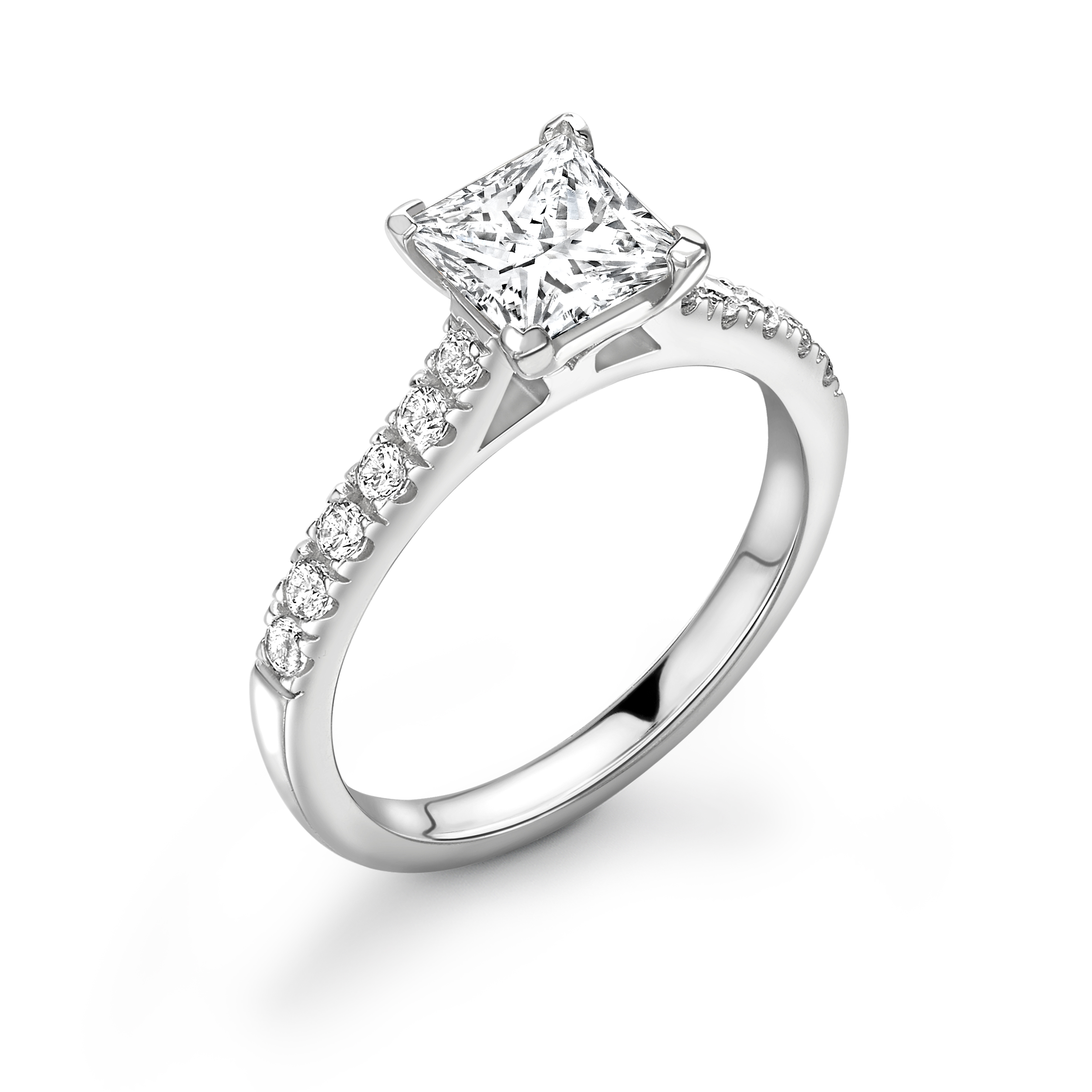 Corner Claw Setting Princess Diamond Side Stone Engagement Ring