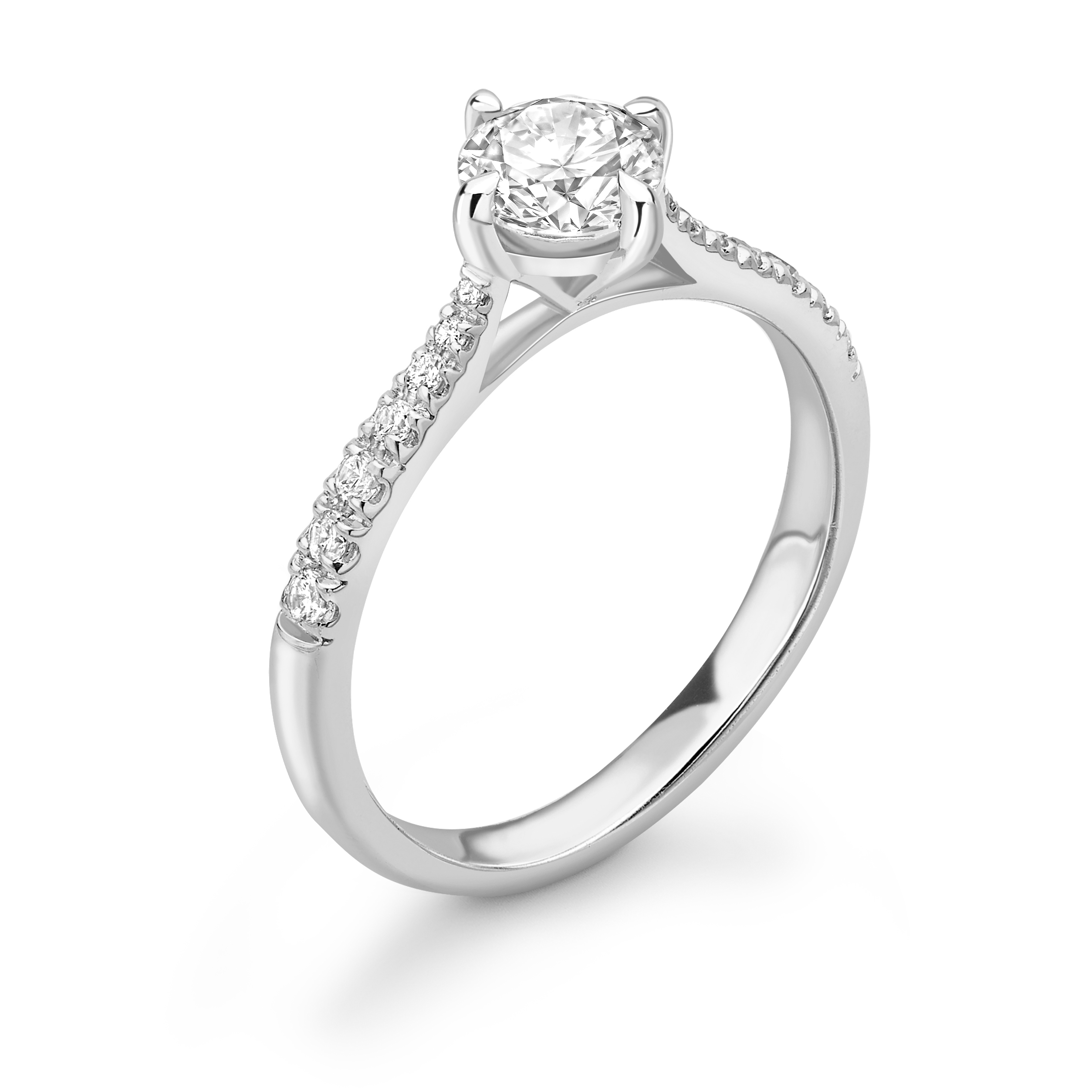 N-W-E-S Setting Tappering Shoulder Side Stone Diamond Engagement Rings