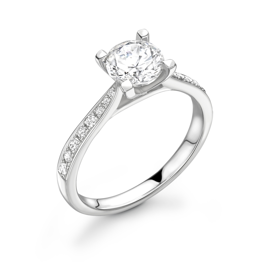 Tappering Down Shoulder Open Setting Side Stone Diamond Engagement Rings