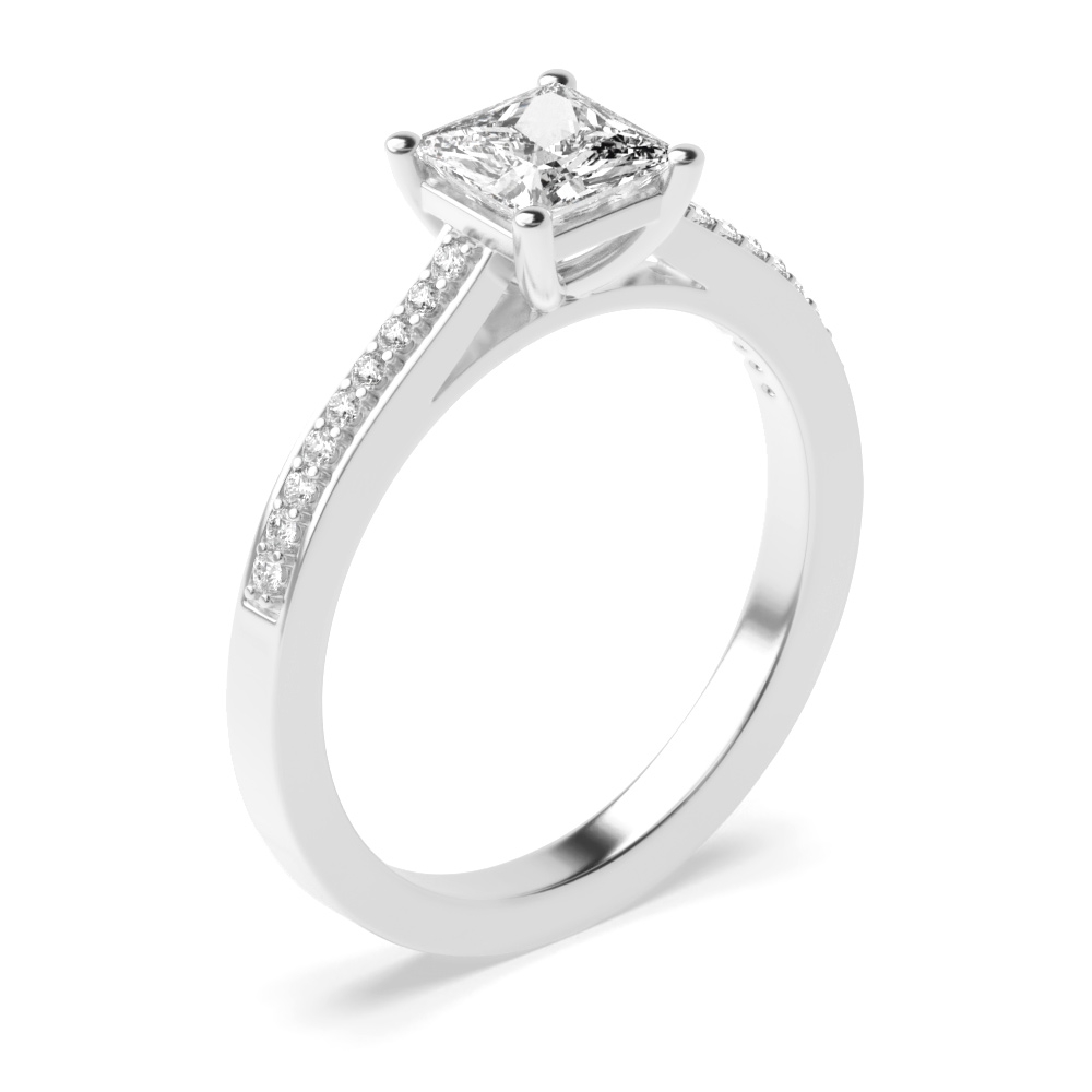 Delicate Princess Shape Pave Setting Shoulder Moissanite Engagement Ring