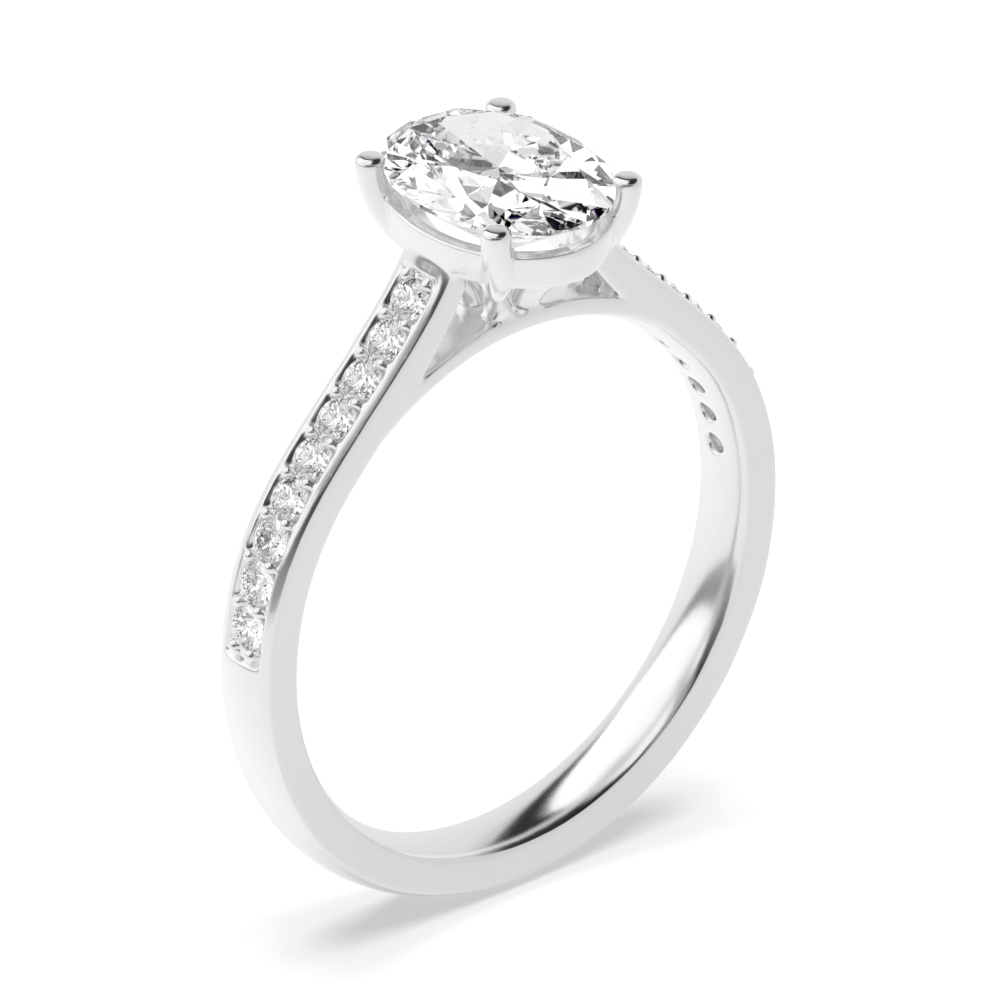 Delicate Oval Shape Pave Setting Shoulder Diamond Engagement Ring