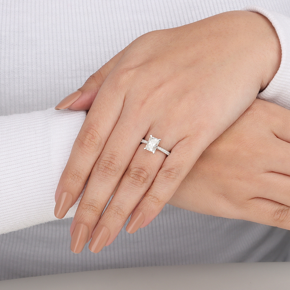 4 Prong Radiant Classic pave set Engagement Rings