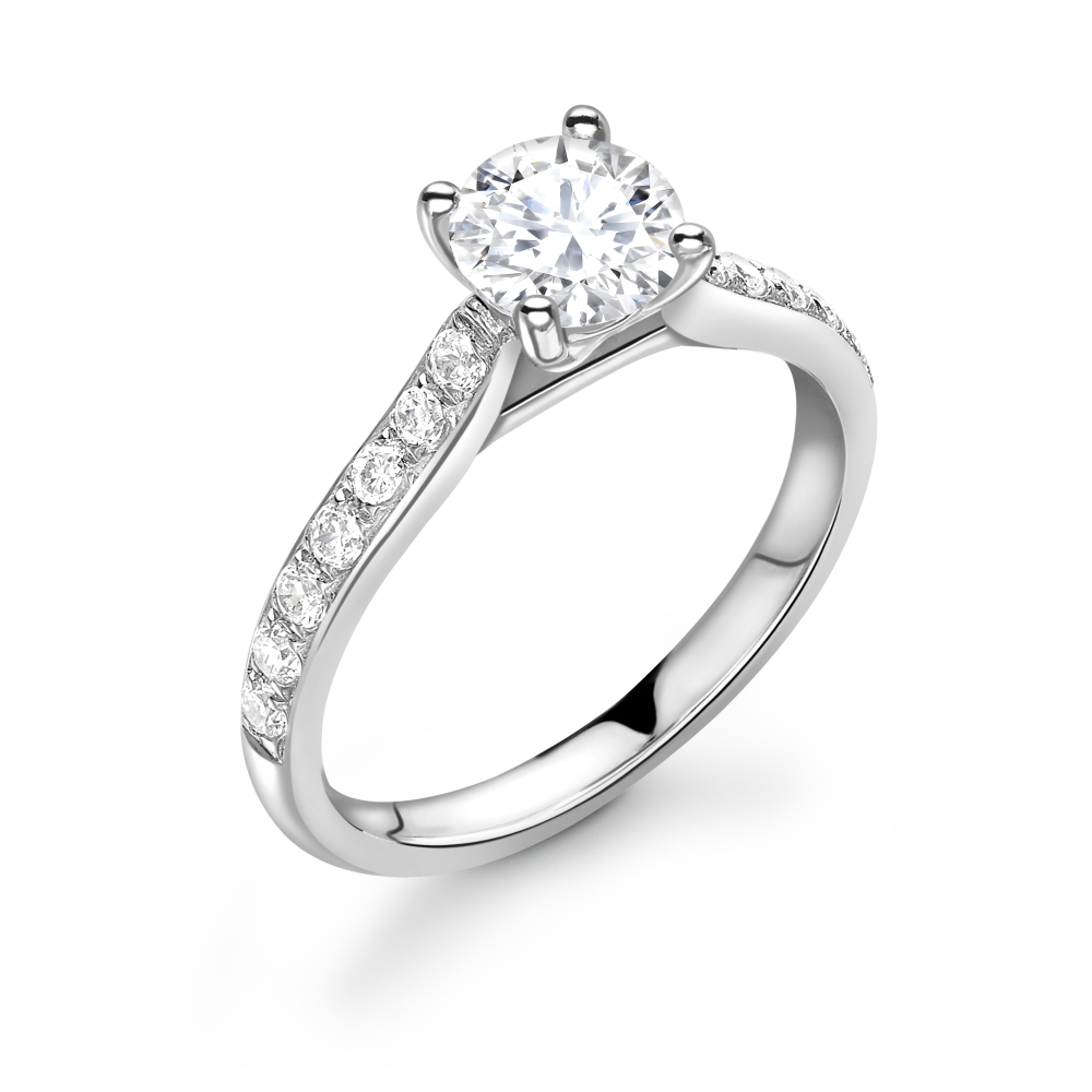 Pave Set Diamonds on Shoulder Side Stone Diamond Engagement Rings