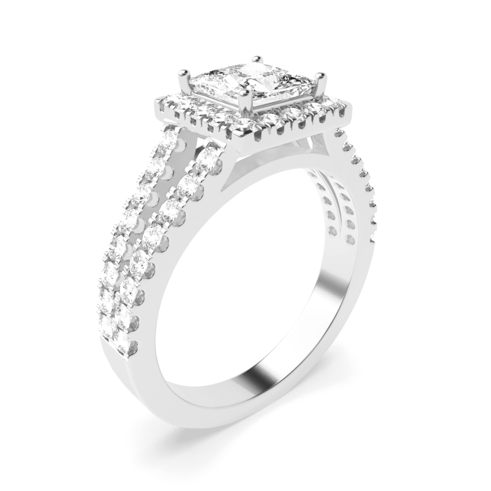 4 Prong Setting Princess Shape U Prong Set Halo Diamond Engagement Rings