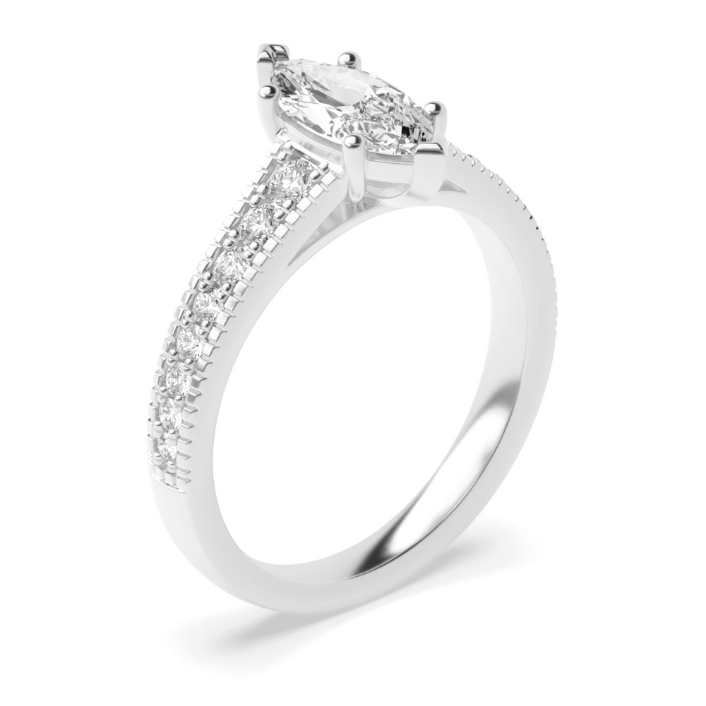Tapering Up Shoulder Marquise Shape Engagement Ring in Gold and Platinum