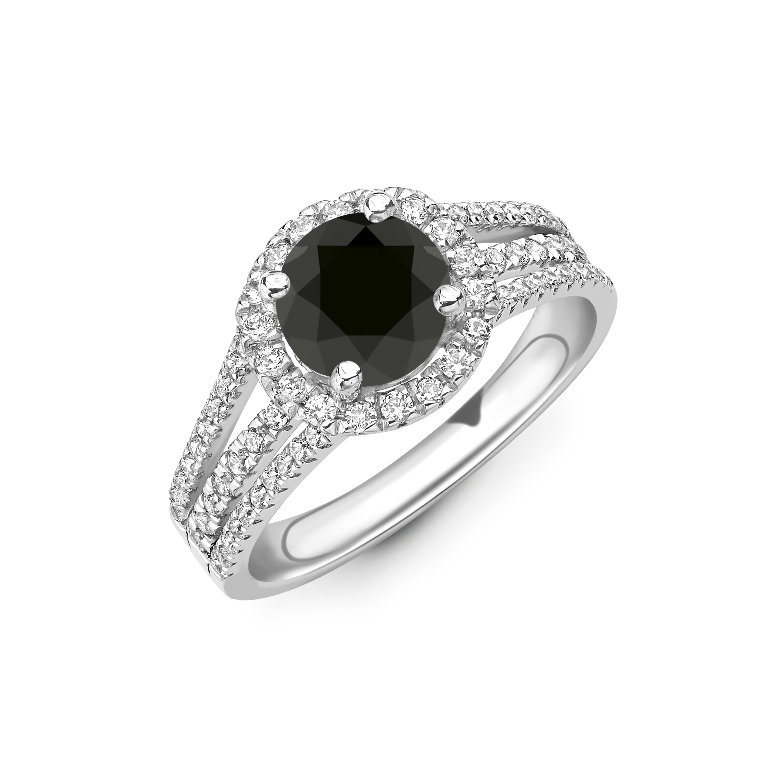 Stacking Style 3 Row Band Halo Black Diamond Engagement Rings