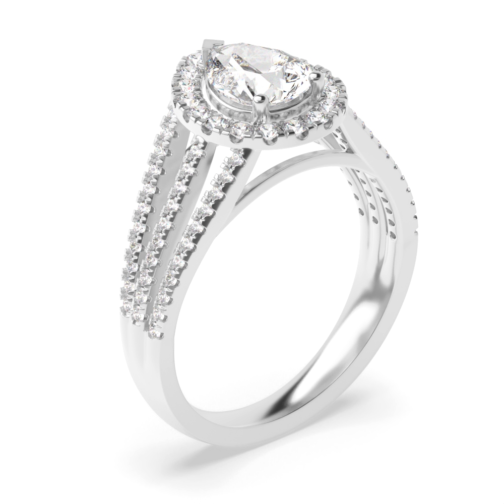 3 Prong Setting Pear Shape 3 Row Shoulder Halo Lab Grown Diamond Engagement Rings