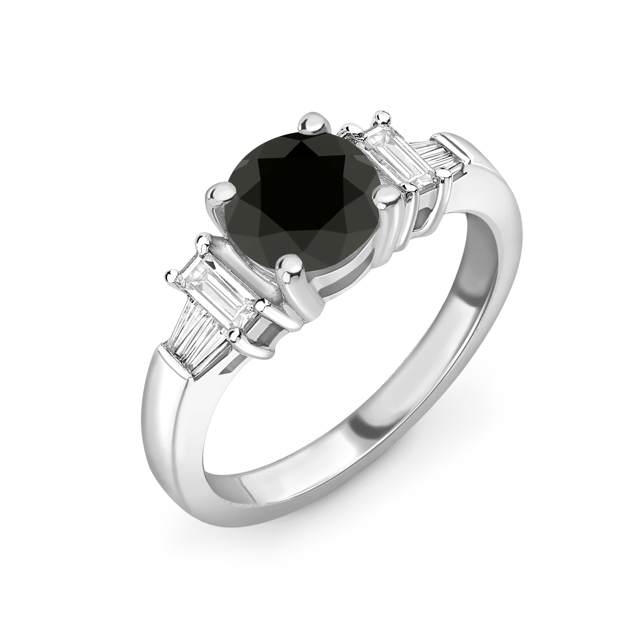 Unique Baguette and Round Diamond Black Diamond Rings for Women
