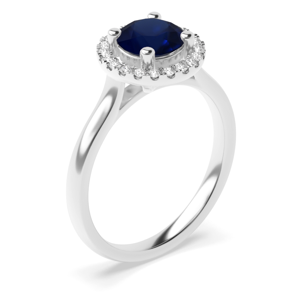 Prong Setting Blue Sapphire Halo Engagement Ring