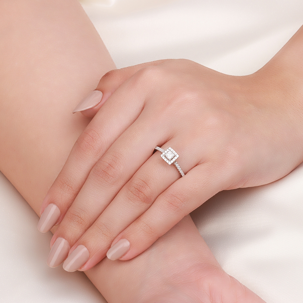 Princess Classic Halo Engagement Ring